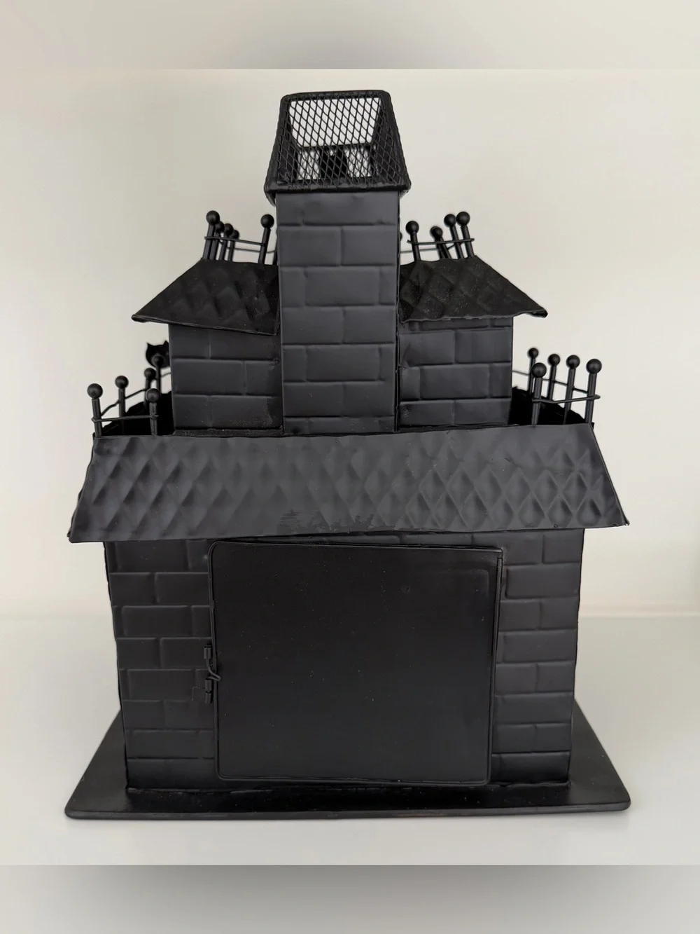 POTTERY BARN Haunted House Halloween Black Metal Tea light Candle Holder RETIRED